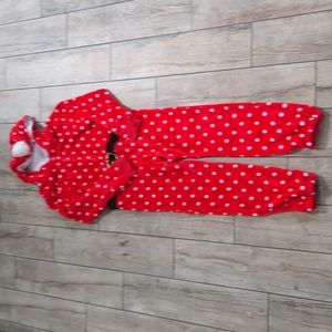 Winter Holiday Girl's Polka Dot Santa Footless Hooded Fleece Onesie/One Piece